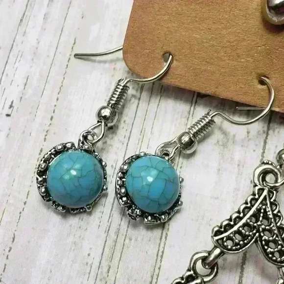 NWT Bohemian Vintage Earrings Silver Alloy Turquoise Bohemian Hippy Western - Picture 6 of 12
